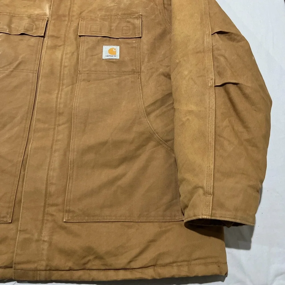 Carhartt Mens Brown C03 Duck Canvas Quilt Lined Workwear Coat Jacket 50 Tall